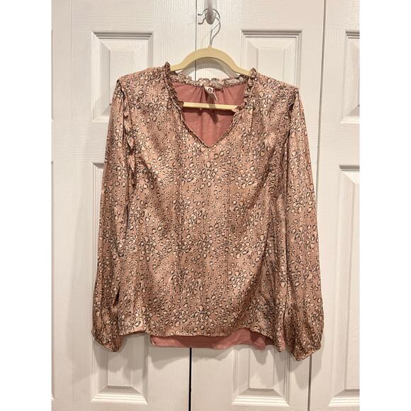 Anthropologie Dolan Miramar Leopard Print Long-sleeve Blouse in Pink Size M - Picture 3 of 8